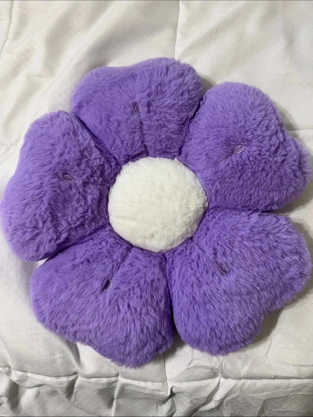 Plush Purple Flower Pillow with White Center